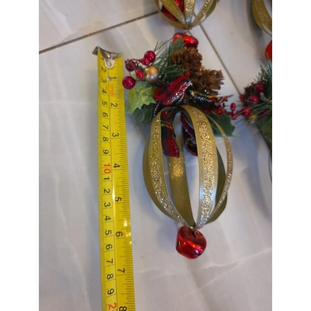 Lot of‎ 8 GOLD Tone Metallic String ORNAMENTS 6